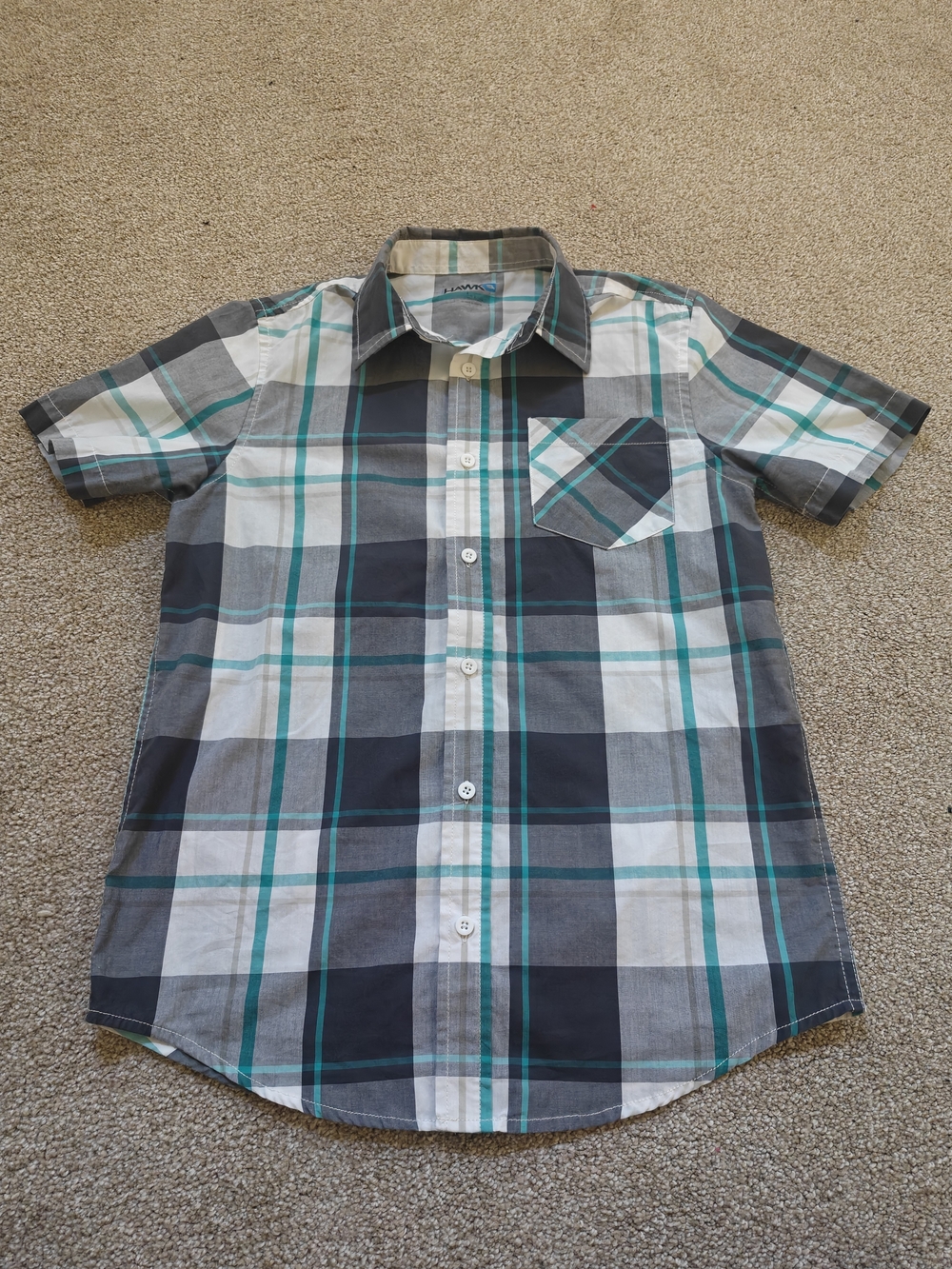 Tony Hawk Men's Short-Sleeve Plaid Button-Down Shirt - Teal & Gray